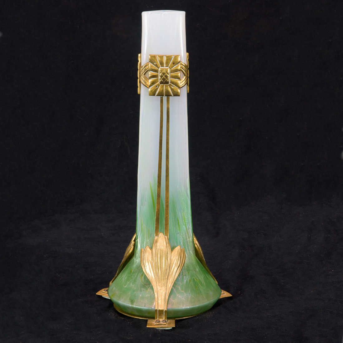 Appraisal: AN ART NOUVEAU LOETZ TYPE IRIDESCENT GLASS BRONZE MOUNTED VASE