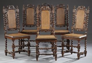 Appraisal: Set of Six Jacobean Style Carved Walnut Dining Cha Set