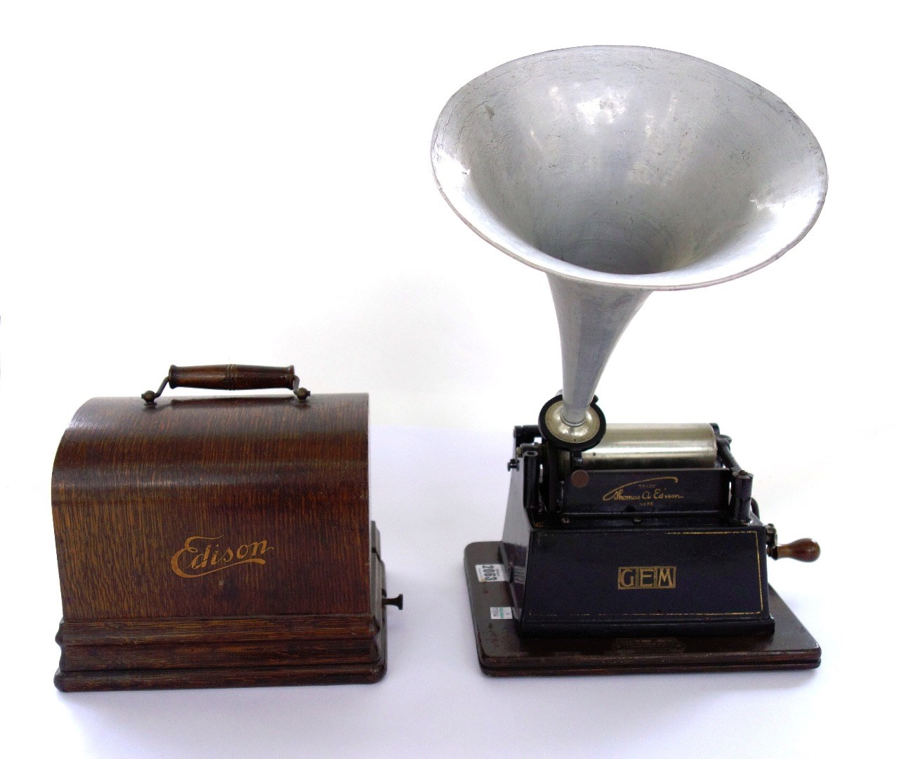 Appraisal: A Thomas Edison 'Gem' phonograph in an oak case together