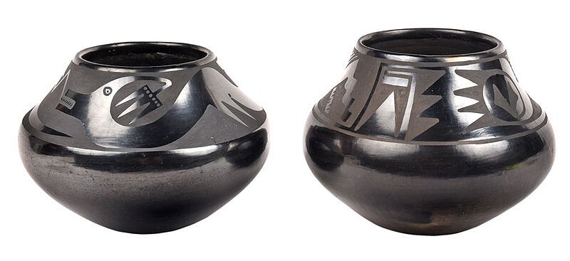 Appraisal: Two Marie and Santana Blackware Pots San Ildefonso mid th