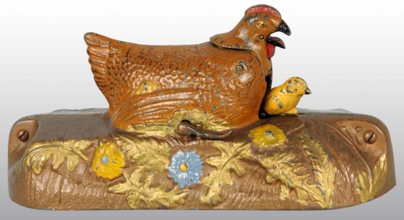 Appraisal: Cast Iron Hen Chick Mechanical Bank Description Manufactured by J