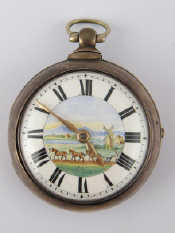 Appraisal: A pair cased silver pocket watch the dial painted with