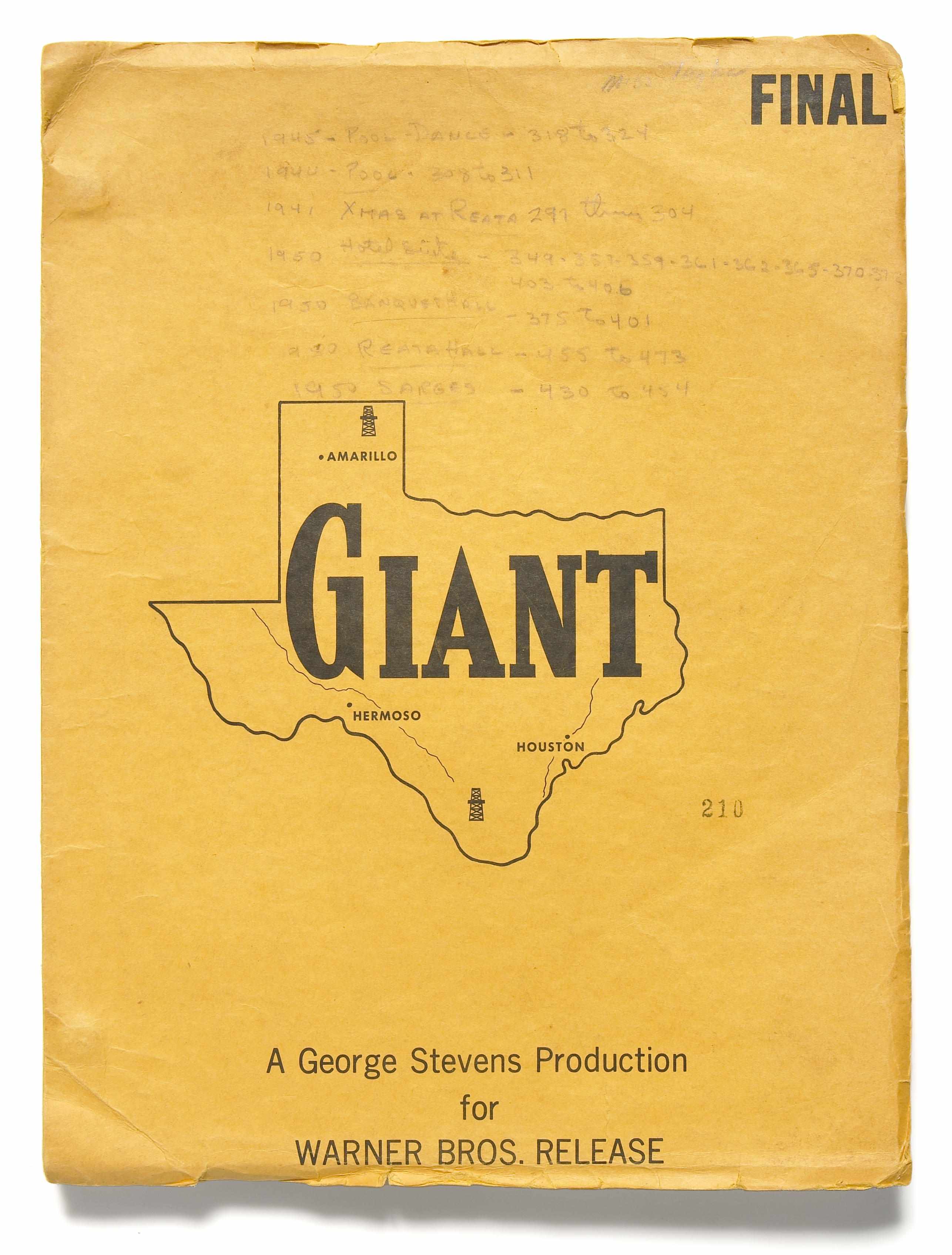 Appraisal: Elizabeth Taylor Giant script A final shooting script for the