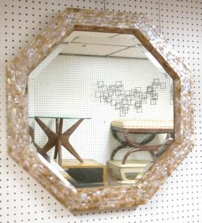 Appraisal: Shell Mosaic Octagonal Wall Mirror Pink Gray Tan Pearlized Shell