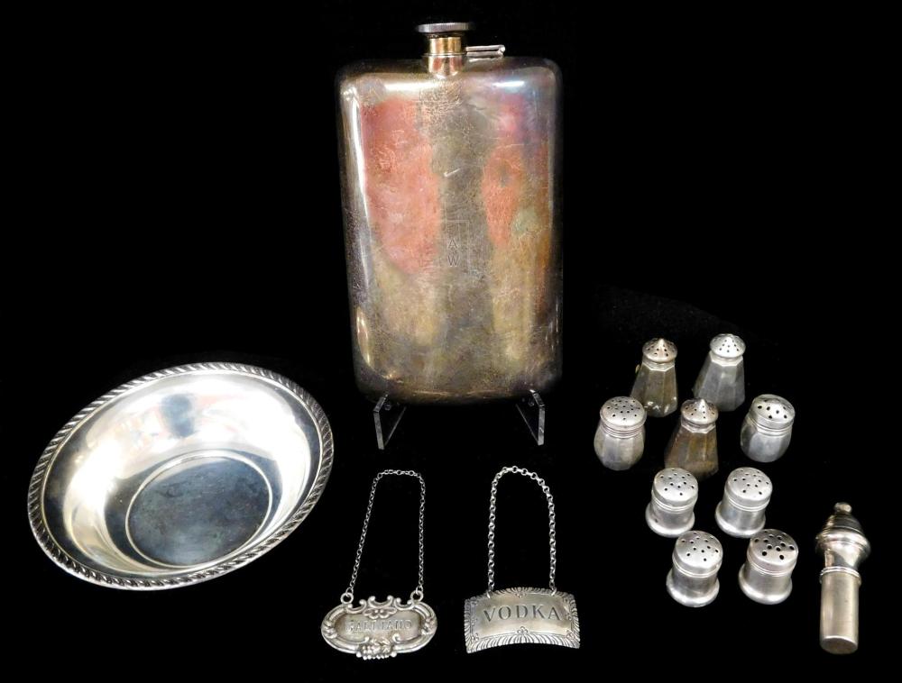 Appraisal: STERLING Fourteen pieces all stamped including an oblong flask monogramed