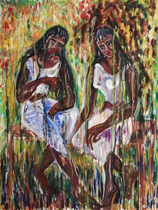 Appraisal: Senaka Senanayake Sri Lanka b TWO SISTERS oil on canvas