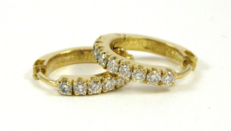 Appraisal: PAIR OF DIAMOND HOOP EARRINGS each k yellow gold small