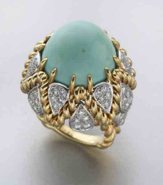 Appraisal: Van Cleef and Arpels turquoise and diamond ringfeaturing a central