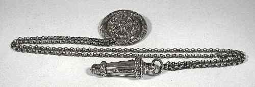 Appraisal: A Victorian silver military whistle holder chain and mount decorated