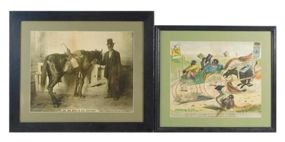 Appraisal: BLACK AMERICANA Two framed advertisements featuring African American stereotypes including