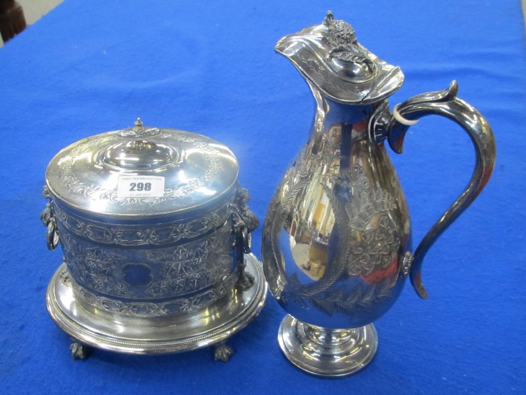 Appraisal: Lot comprising biscuit barrel and an EP claret jug