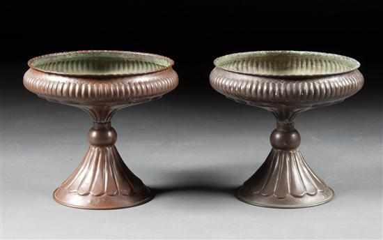 Appraisal: Pair of Middle Eastern hammered copper compotes planters late th