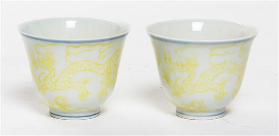 Appraisal: Sale Lot A Pair of Yellow Glazed Decorated Porcelain Wine