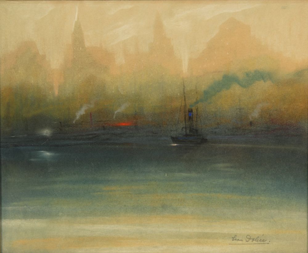 Appraisal: LEON LOUIE DOLICEAmerican - New York skyline at sunset Signed