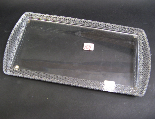 Appraisal: LALIQUE SIGNED CRYSTAL DRESSER TRAY rectangular with opaque basket weave