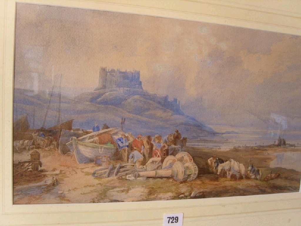 Appraisal: A th century watercolour of a coastal scene with fishermen