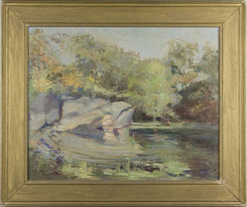 Appraisal: American Impressionist School Woodland Pond oil on canvas unsigned housed