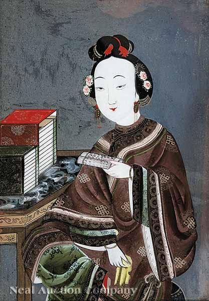 Appraisal: China Trade th c Beauty Reading a Love Letter a