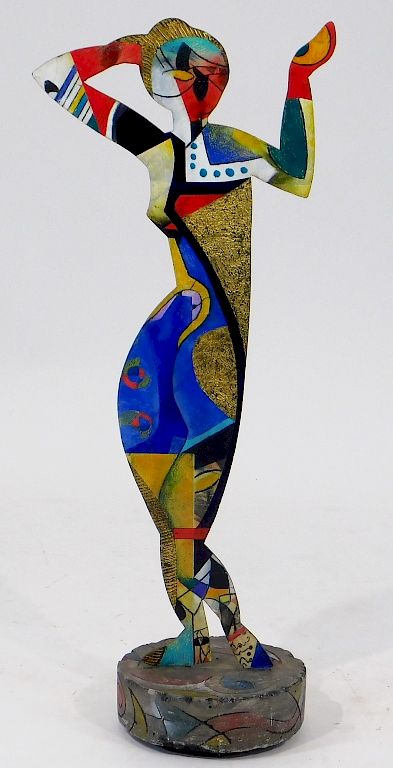 Appraisal: MCM Geometric Polychrome Bronze Woman Silhouette United States th Century