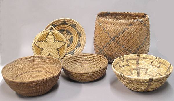 Appraisal: Six Native American and other baskets Including a Navajo polychrome