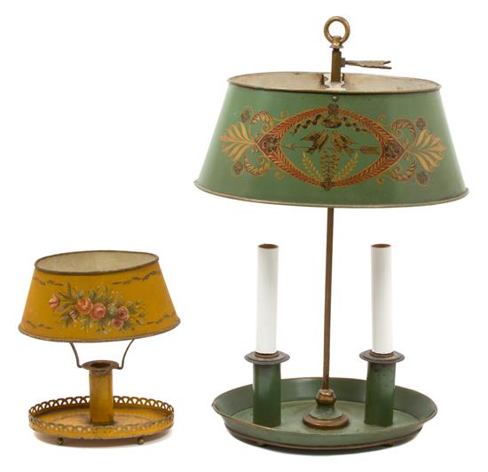 Appraisal: Sale Lot A Painted and Gilt Decorated Tole Bouillotte Two-Light