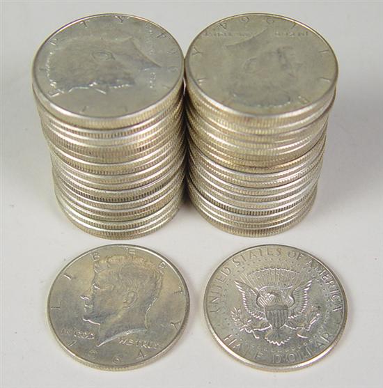 Appraisal: Two Rolls of Kennedy Half Dollars All are silver in