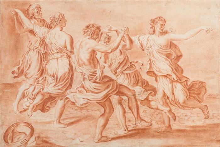 Appraisal: FRENCH ca Allegory of dance Drawing in red chalk Verso