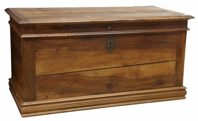 Appraisal: French Provincial walnut coffer storage trunk early th c hinged