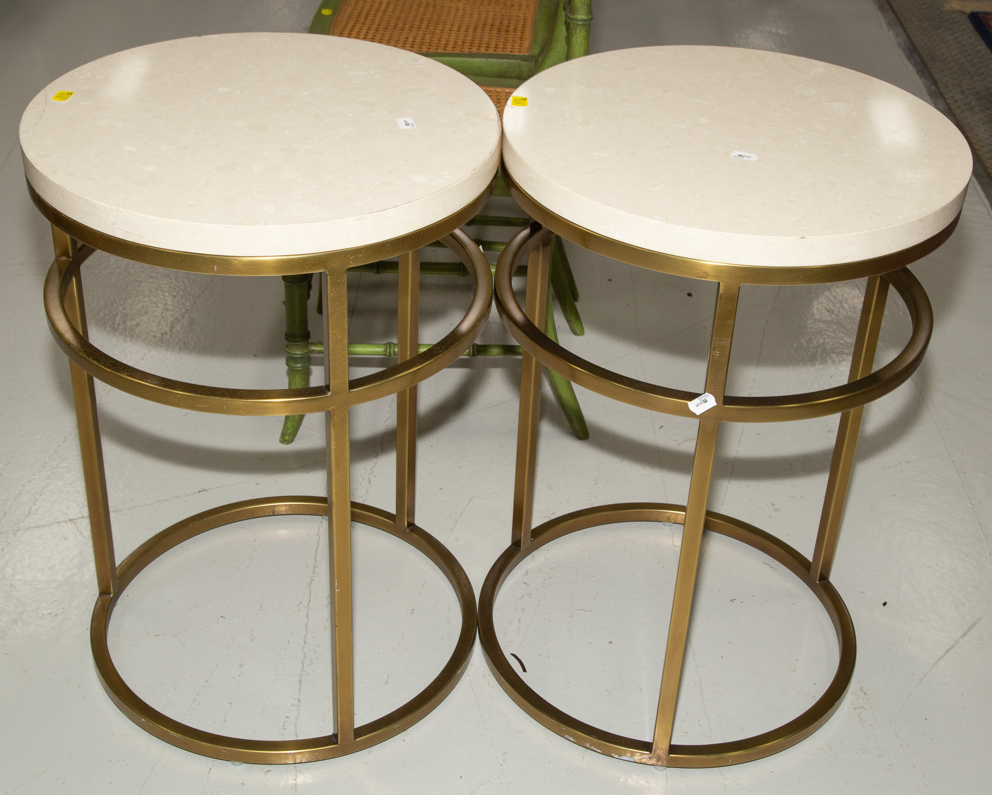 Appraisal: A PAIR OF MODERN MARBLE TOP END TABLES in H