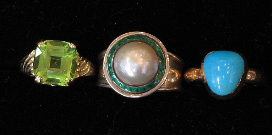 Appraisal: THREE STONE SET DRESS RINGS including a silver half-pearl and