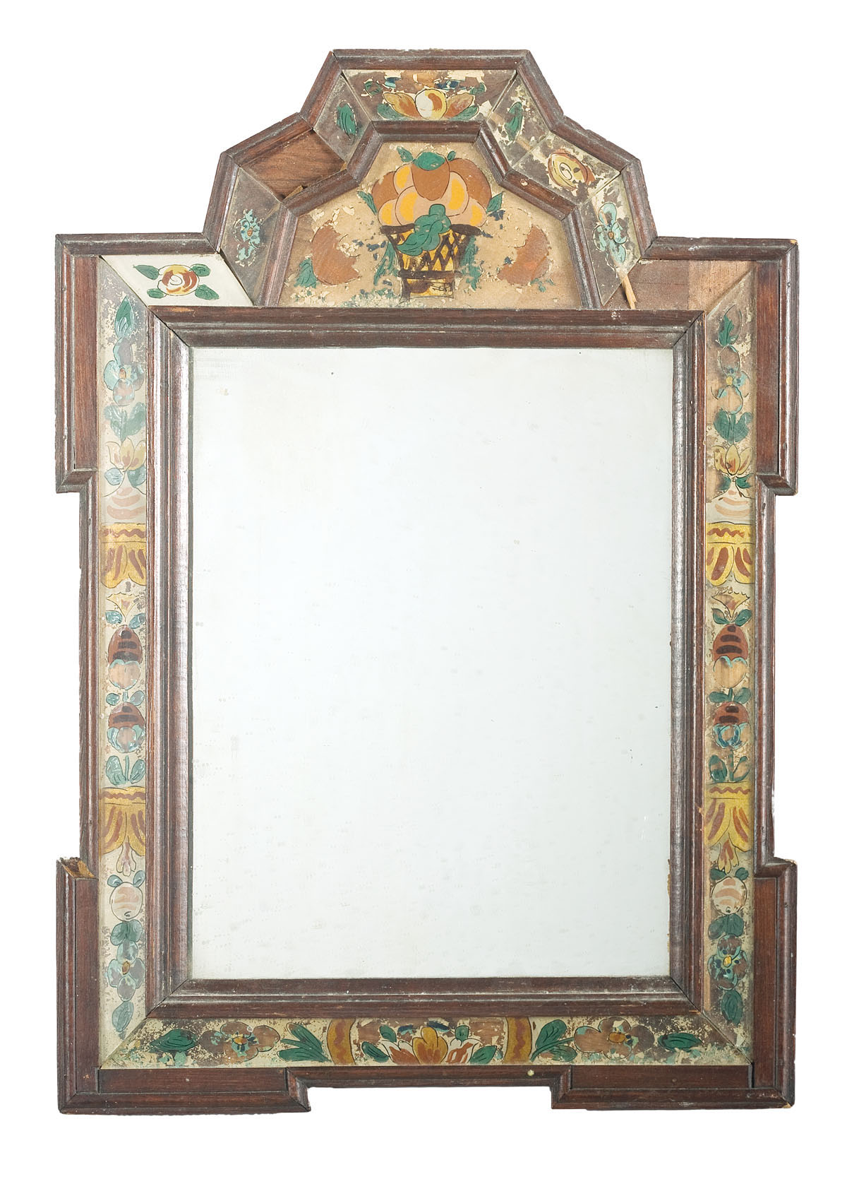 Appraisal: NEAR PAIR OF PAINTED COURTING MIRRORS The panel decorated with