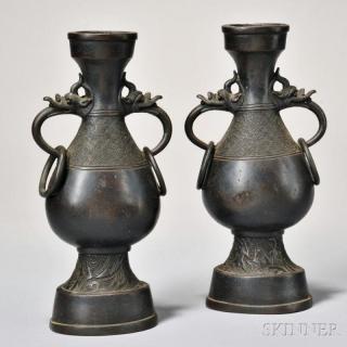 Appraisal: Pair of Bronze Altar Vases China Ming dynasty style each