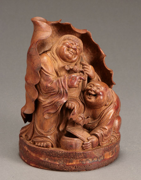 Appraisal: Chinese Bamboo Group of Two Laughing Sages Playing with Bats