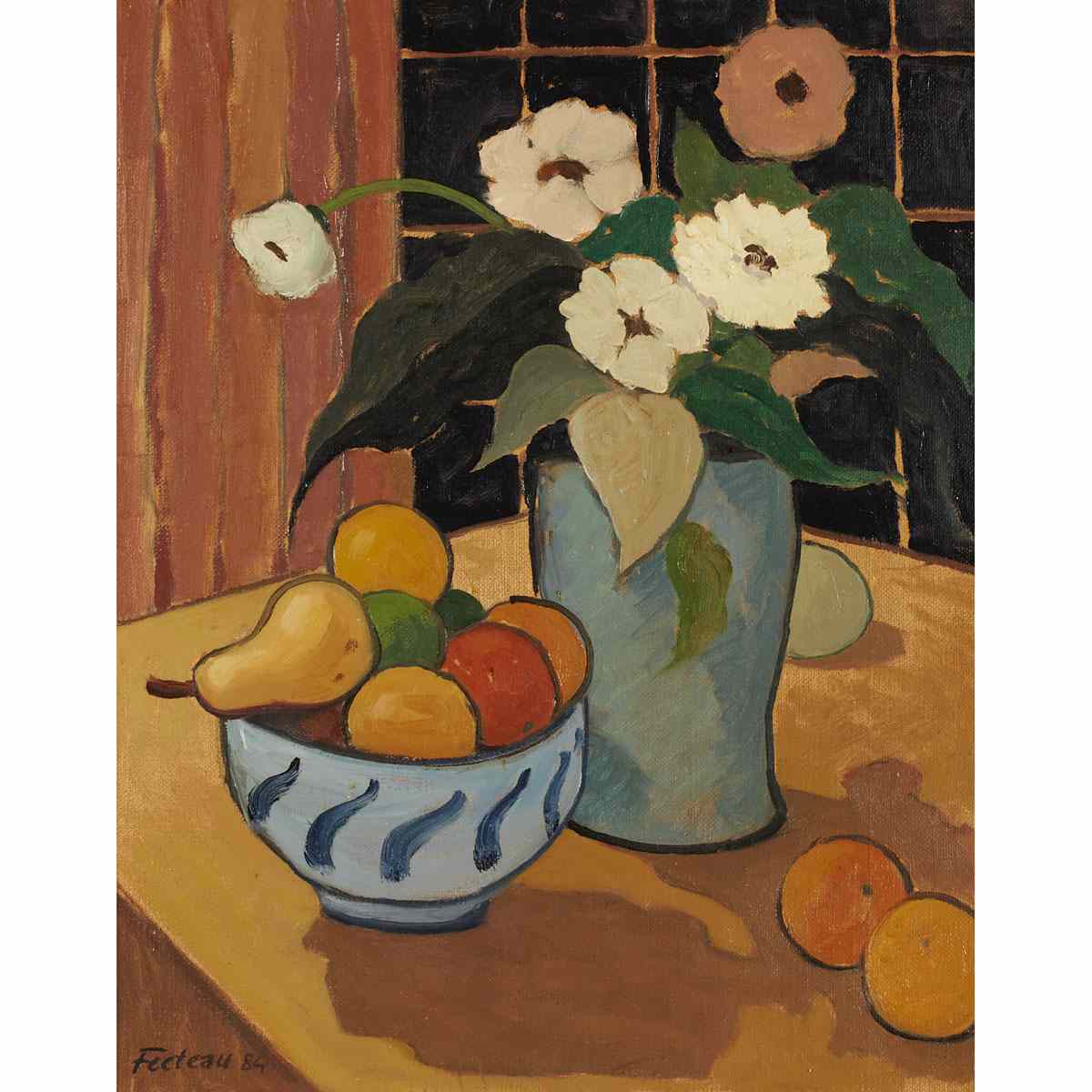 Appraisal: MARCEL FECTEAU STILL LIFE Medium oil on canvas signed and