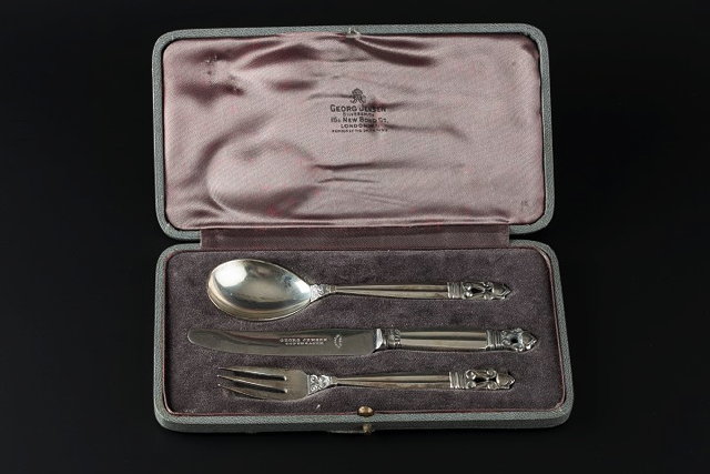 Appraisal: Georg Jensen'Acorn' patten christening setcomprising silver spoon silver fork and