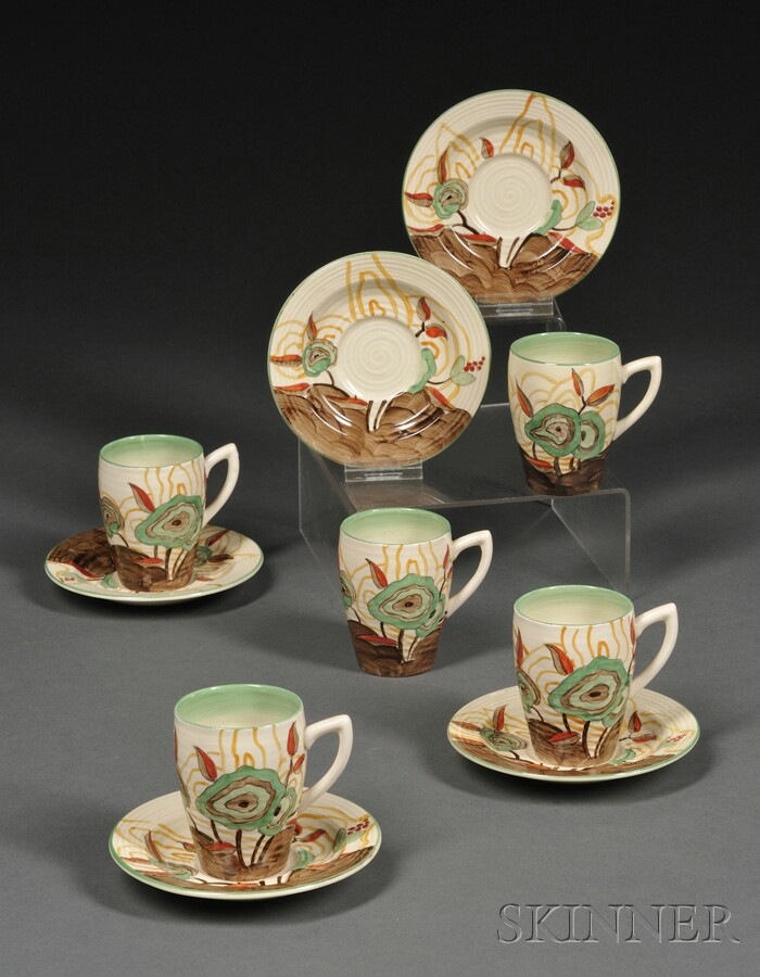 Appraisal: Clarice Cliff Bizarre Ware Cabbage Flower Pattern Set of Five