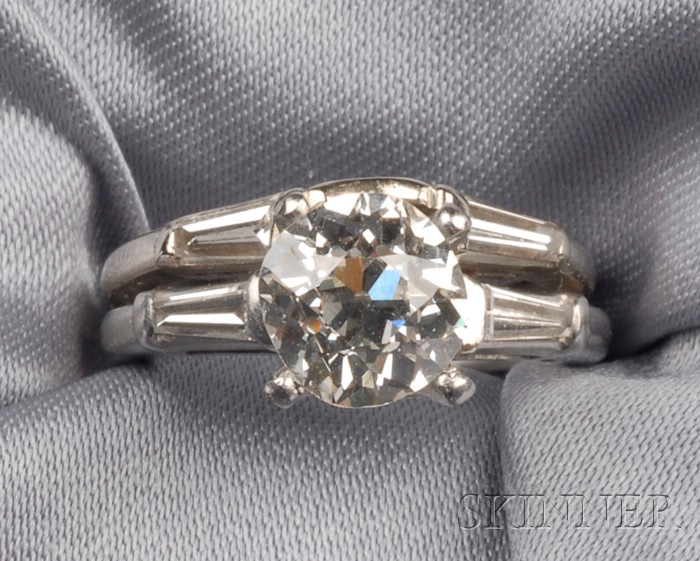 Appraisal: Platinum and Diamond Solitaire set with an old cushion-cut diamond