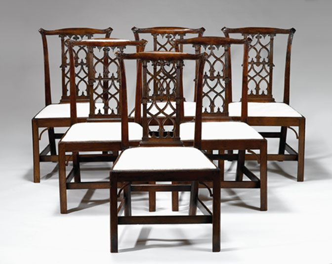 Appraisal: Set of six George III mahogany side chairs circa Each