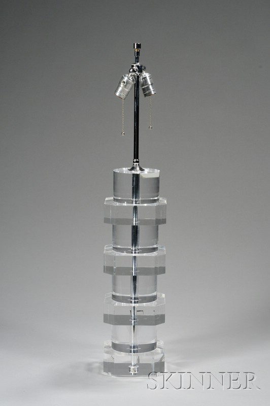 Appraisal: Lucite Table Lamp Lucite and chromed metal Design probably Karl