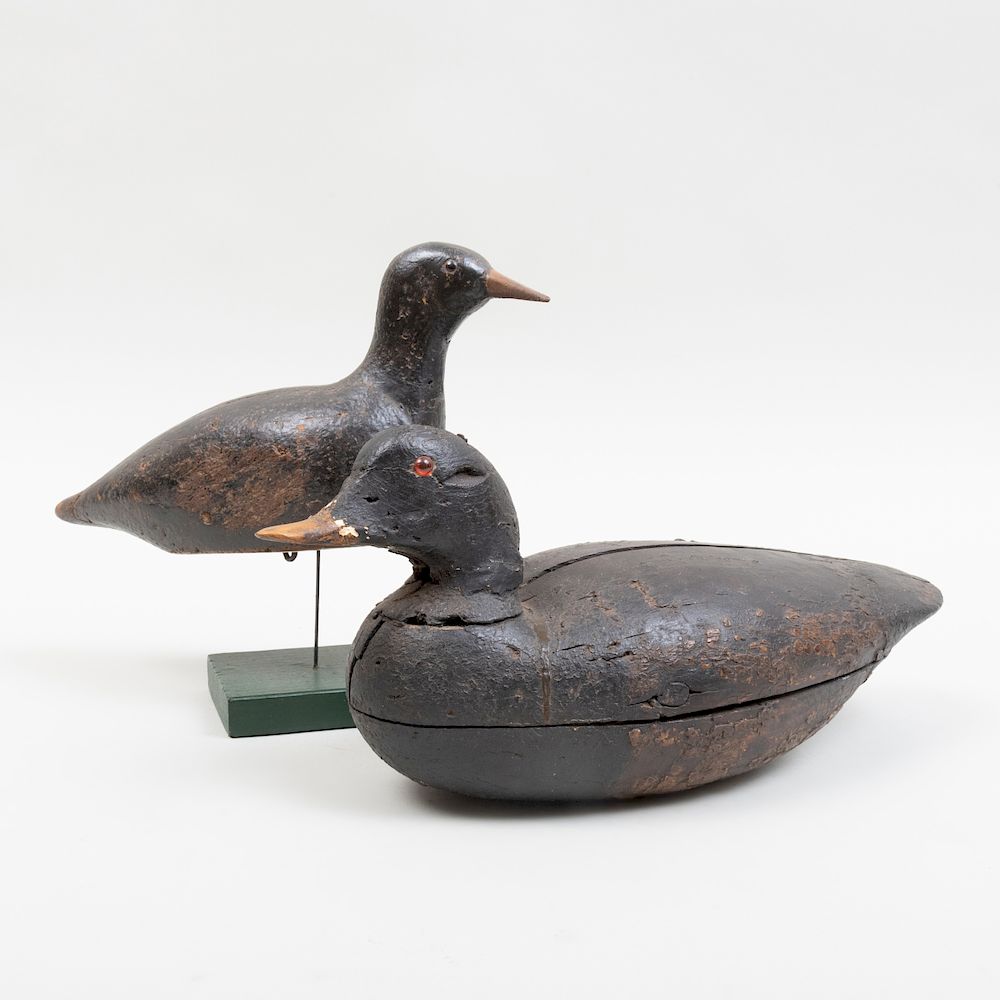 Appraisal: Painted Wood Crow and Duck Decoys The crow mounted on