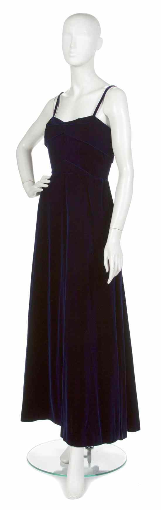 Appraisal: A Mainbocher Dark Blue Velvet Evening Gown spaghetti straps and