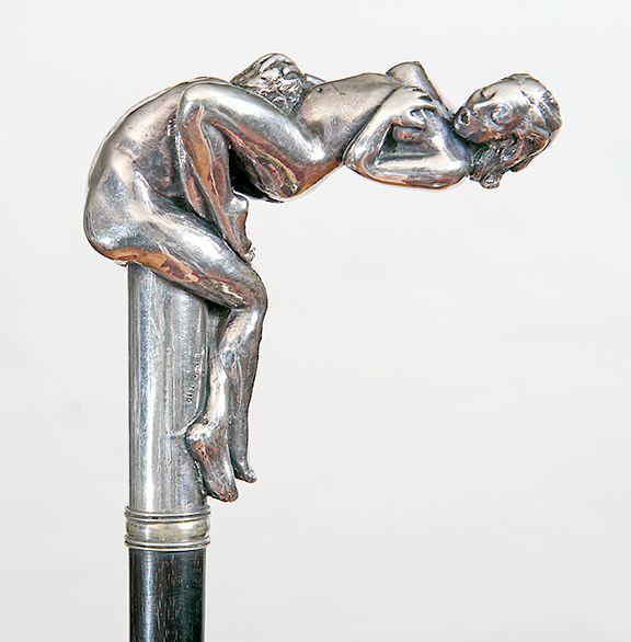 Appraisal: Erotic Silver Dress Cane Exclusive on Bidsquare th Century- A