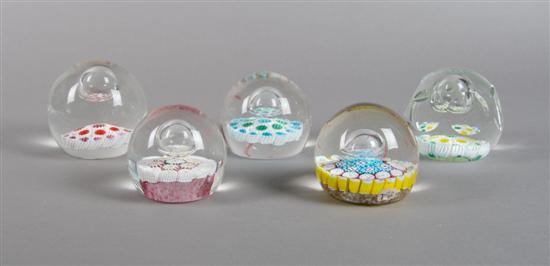 Appraisal: A Collection of Five Murano Glass Paperweights Diameter of largest