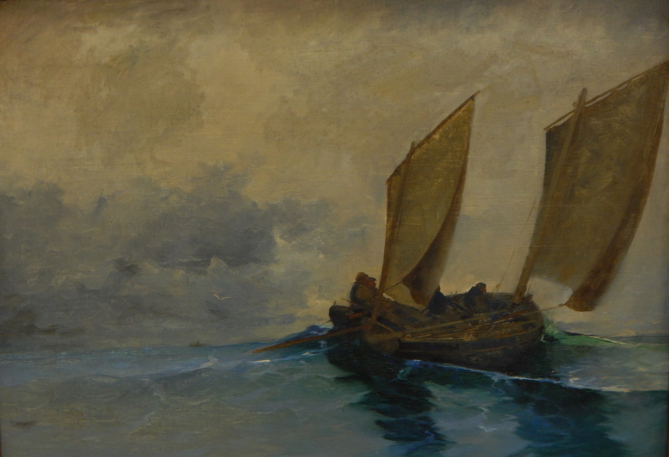 Appraisal: thC British School Sailing boat at sea oil on canvas