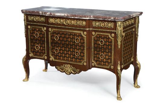 Appraisal: LOUIS XV STYLE MARBLE-TOP COMMODE Twentieth century mixed woods Three