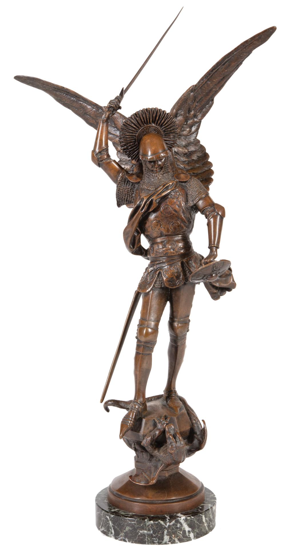 Appraisal: Bronze Figural Group of St Michael Slaying the Dragon after