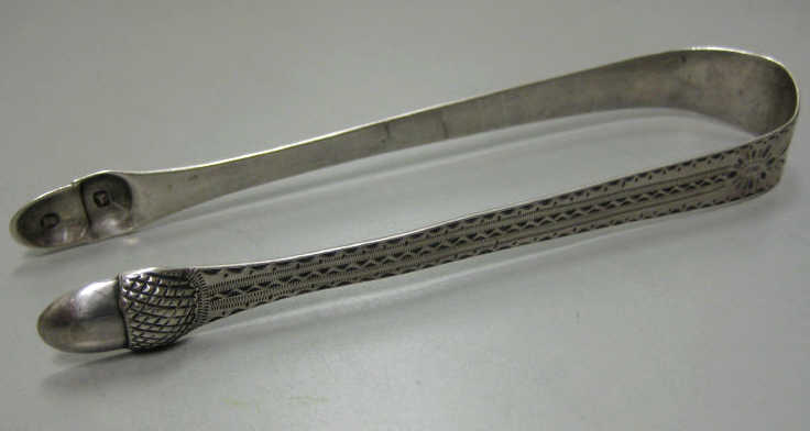 Appraisal: SAMUEL GODBEHERE LONDON LATE TH CENTURY Sterling silver tongs with