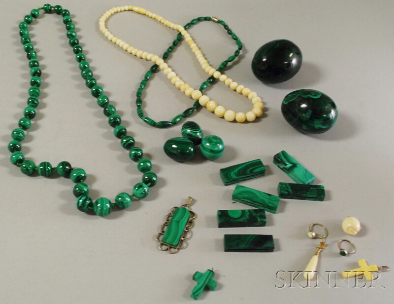 Appraisal: Group of Ivory and Malachite Jewelry three beaded necklaces a