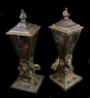 Appraisal: Pair of Cast White Table Lanterns Pair of th century