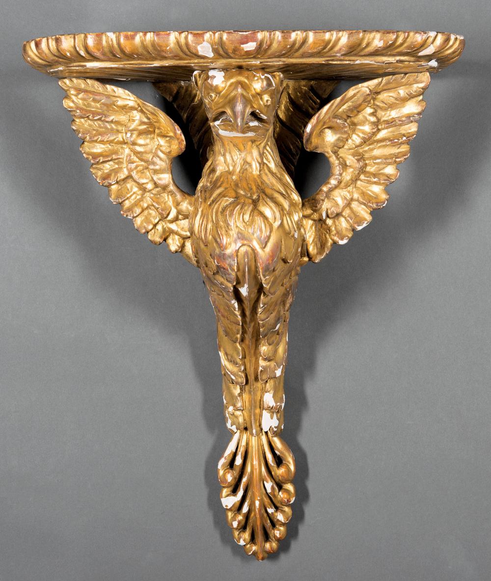 Appraisal: Pair of Carved and Gessoed Giltwood Spreadwing Eagle Brackets th